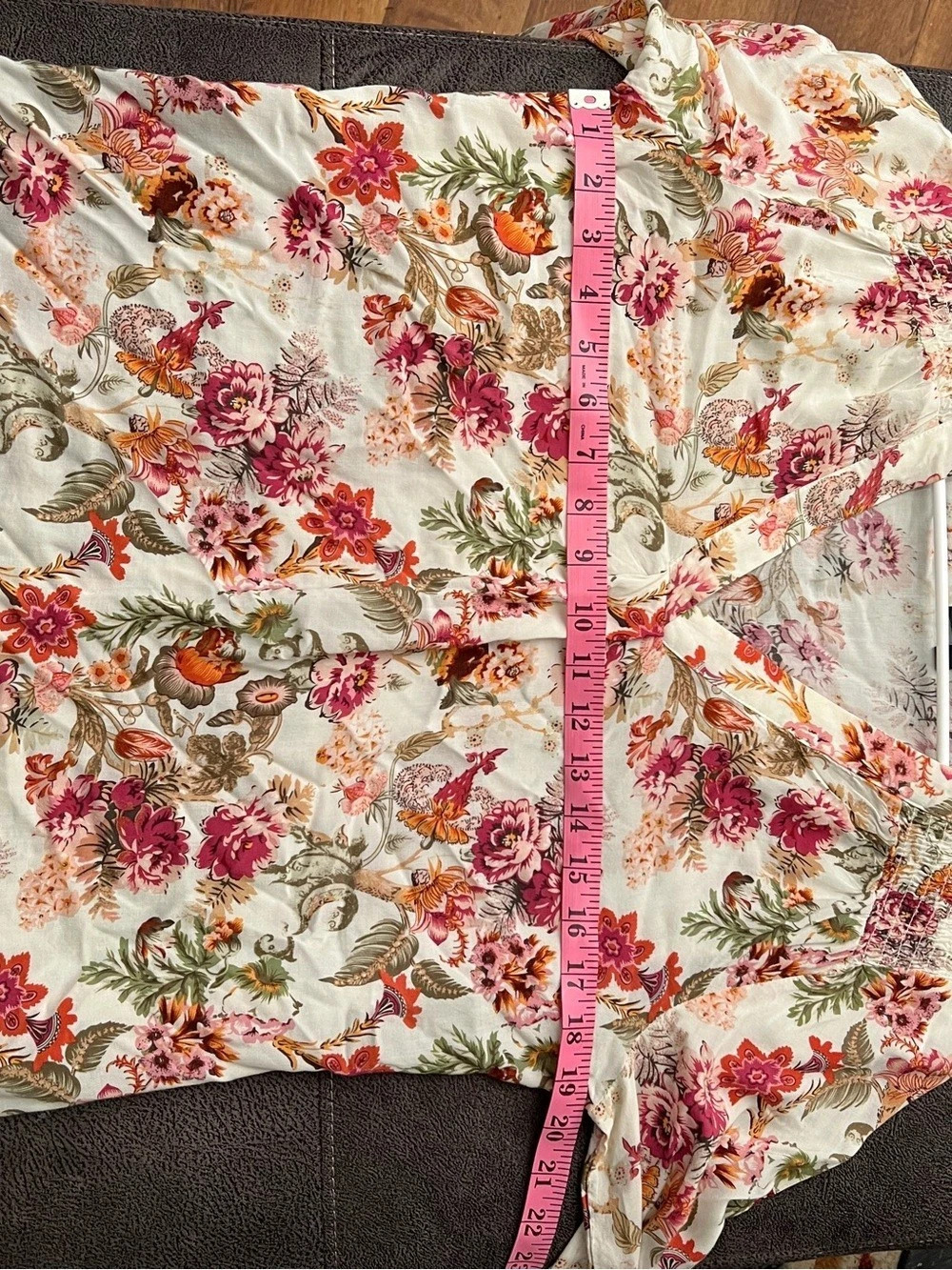 Cynthia Rowley Floral Blouse Size M Cream Pink Boho V-Neck 3/4 Sleeve - Picture 5 of 8